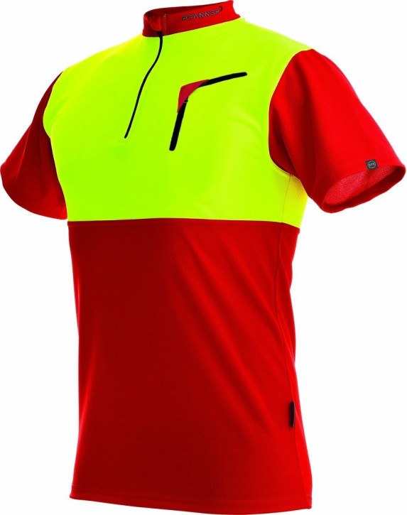 Zipp-Neck Shirt Kurzarm Farbe Rot - Neongelb