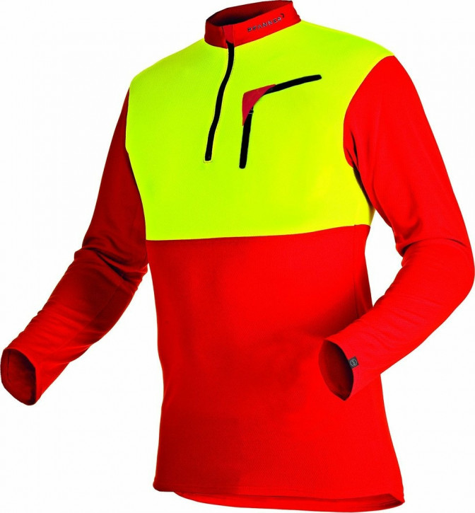 PFANNER Zipp-Neck Shirt langarm; Farbe Rot-Neongelb
