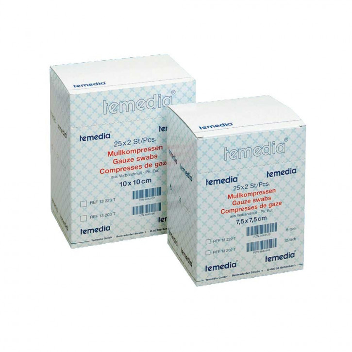 Temedia®  Mullkompresse 12fach steril  7,5 x 7,5 cm 25 x 2 Stück